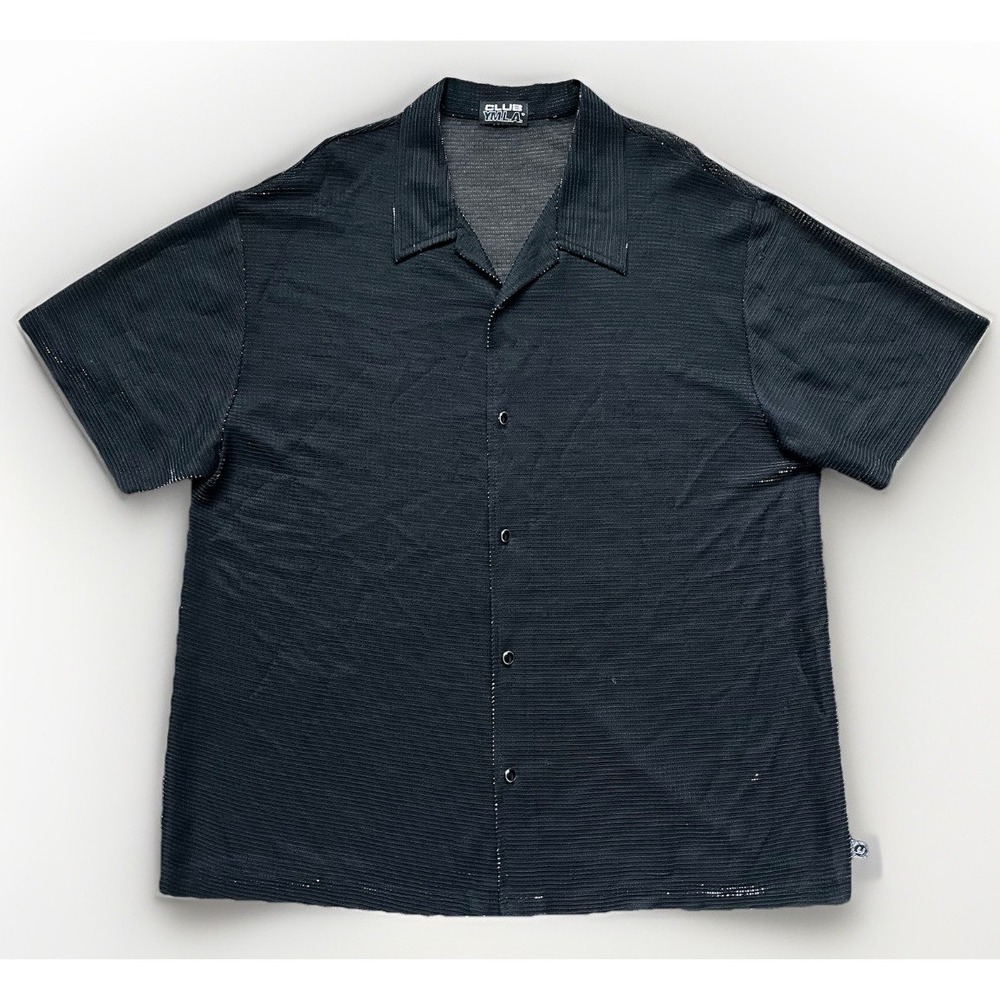 VTG YMLA Shirt Men XL Party Rave Festival Club Disco Sheer Metallic Black